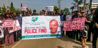 NUJ Abuja chapter Protest over missing Vanguard Reporter, Salem Storm Police HQ